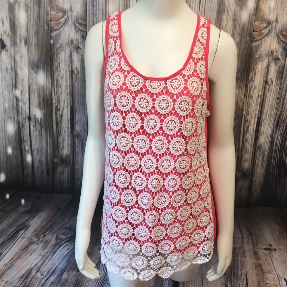 Crown & Ivy crochet lace overlay Top